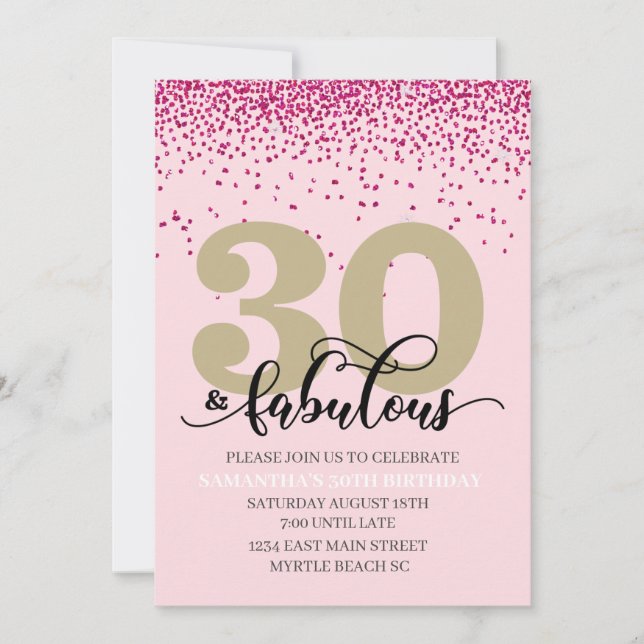 Pink 30 et Fabulous Anniversday Party Invitation (Devant)