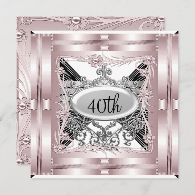 Pink 40th Birthday Party Invitation toute occasion (Devant / Derrière)