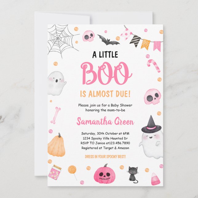 Pink A Little Boo Baby shower Halloween Invitation (Devant)