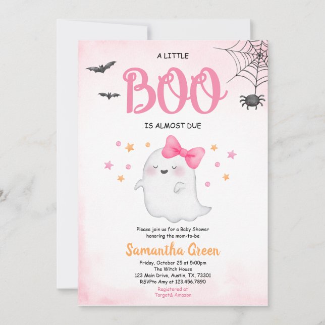Pink A Little Boo Invitation Baby shower (Devant)