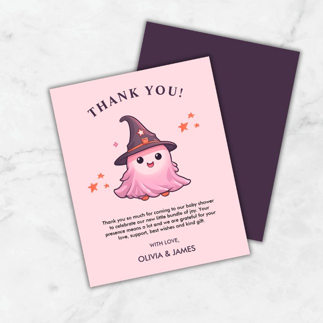 Pink A Little Boy Baby shower Carte de remerciemen (Budget Pink A Little Boo Halloween Baby Shower Thank You Card )