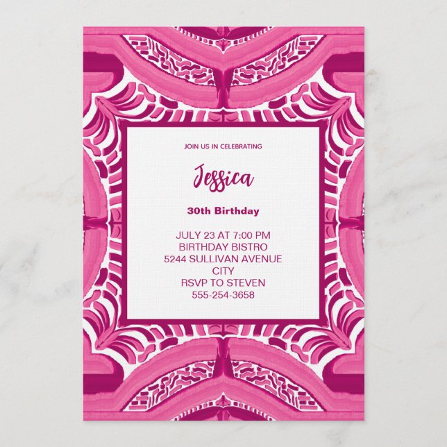 Pink Abstract Pattern Birthday Invitation (Devant)