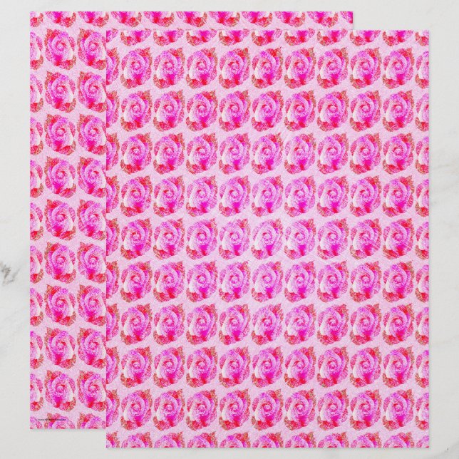 Pink Abstract Roses Scrapbook Paper 2-Sided Page (Devant / Derrière)