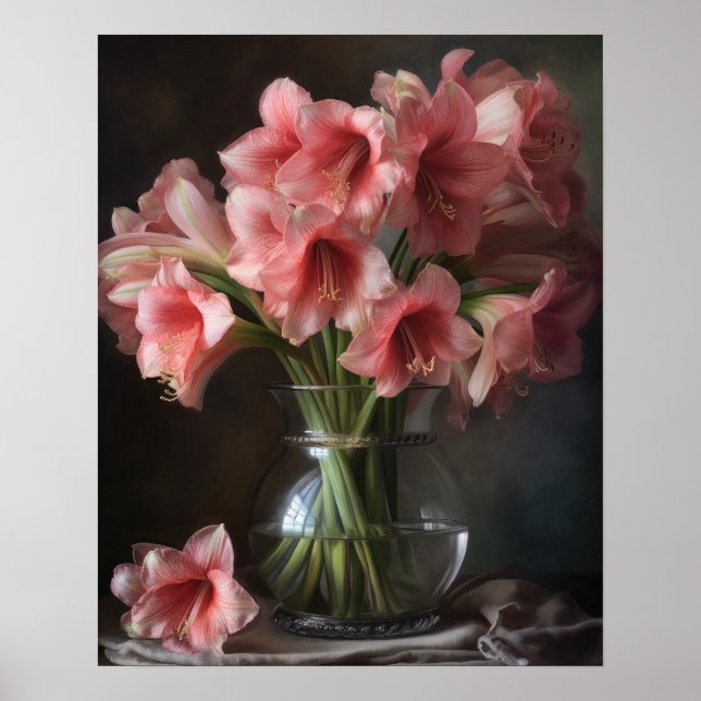 Pink Amaryllis Fleurs Art Imprimer Poster (Devant)