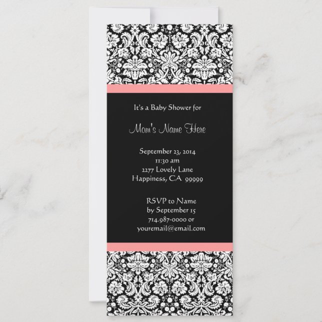 Pink and Black Damask Baby Shower Invitations (Devant)