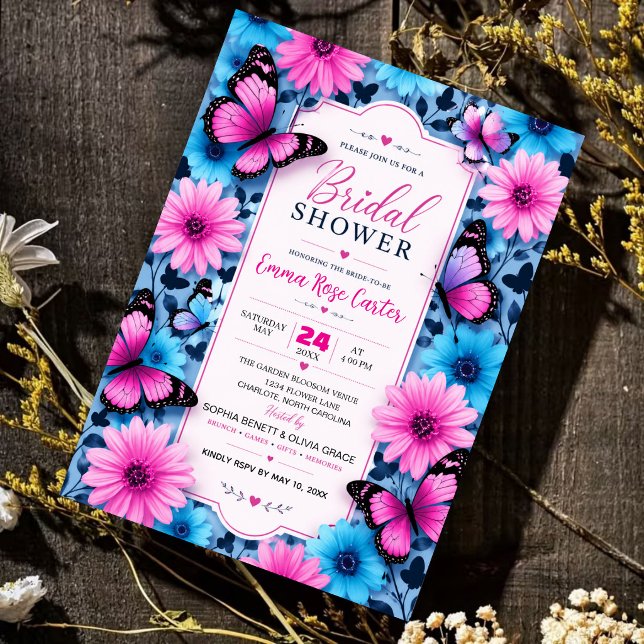 Pink and Blue Butterfly Bridal Shower Invitation (Créateur téléchargé)