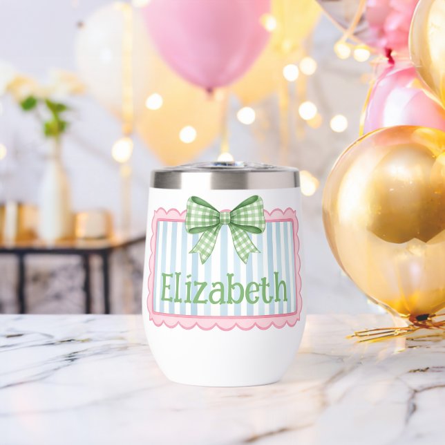 Pink and Blue Frame With Green Gingham Bow (Enterrement de vie de garçon (pivoté))