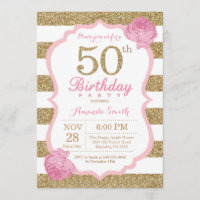 Pink and Gold 50th Birthday Invitation Floral