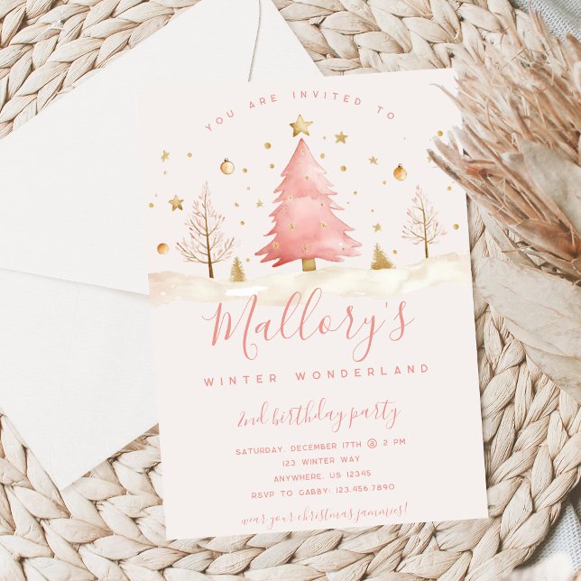 Pink and Gold Christmas Birthday Invitation  (Créateur téléchargé)