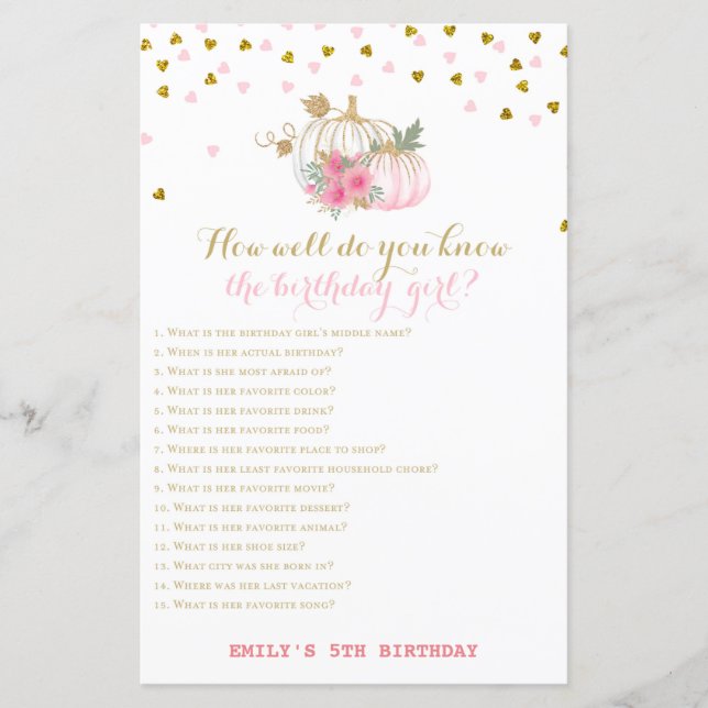 Pink and Gold Fall Anniversaire Jeu, Citrouille (Devant)