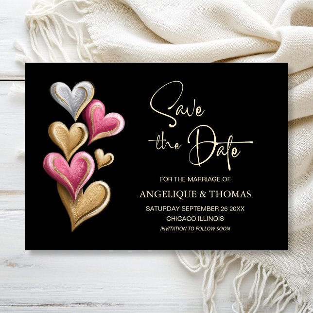 Pink and Gold Hearts Wedding Save the Date (Créateur téléchargé)