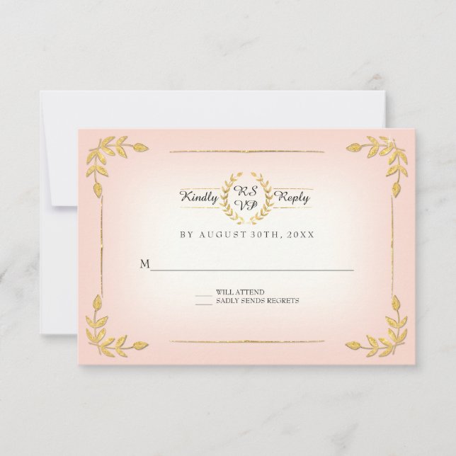 Pink and Gold RSVP Moderne feuille de laurier cour (Devant)