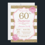 Pink and Gold Surprise 60e anniversaire Invitation<br><div class="desc">Pink and Gold Surprise 60e anniversaire Invitation. Parties scintillant rose et or. Les rayures roses et blanches. Fleur Florale Rose. Anniversaire adulte. Fête d'anniversaire des femmes. Pour plus de personnalisation,  cliquez sur le bouton "Customiser" et utilisez notre outil de conception pour modifier ce modèle.</div>