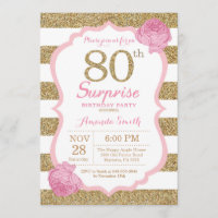 Pink and Gold Surprise 80e anniversaire Invitation