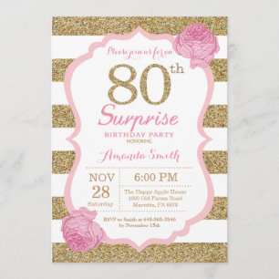 Pink and Gold Surprise 80e anniversaire Invitation