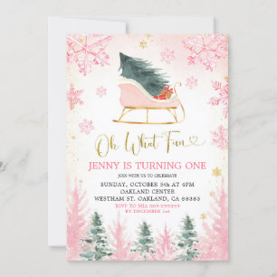 Pink and Gold Winter Sleigh Premier Invitation d'a