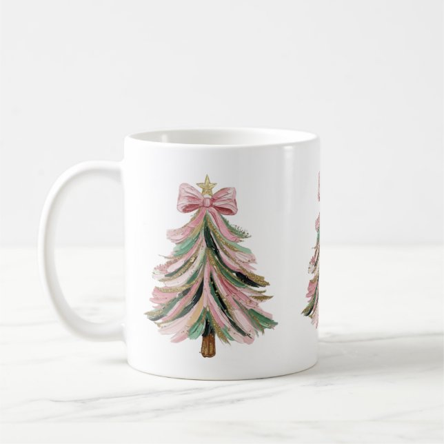 Pink and Green Brushstroke Christmas Tree Mug (Gauche)