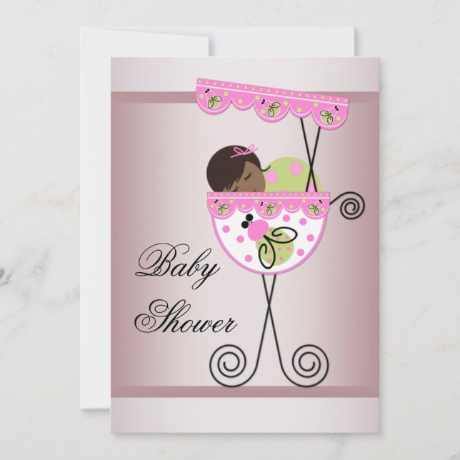Pink and Green Ethnic Baby Girl Shower Invitations (Devant)