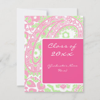Pink and Green Paisley Graduation Faire-part
