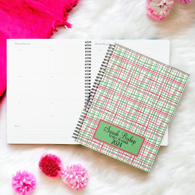Pink and Green Preppy Yearly Planner Hardcover (Créateur téléchargé)