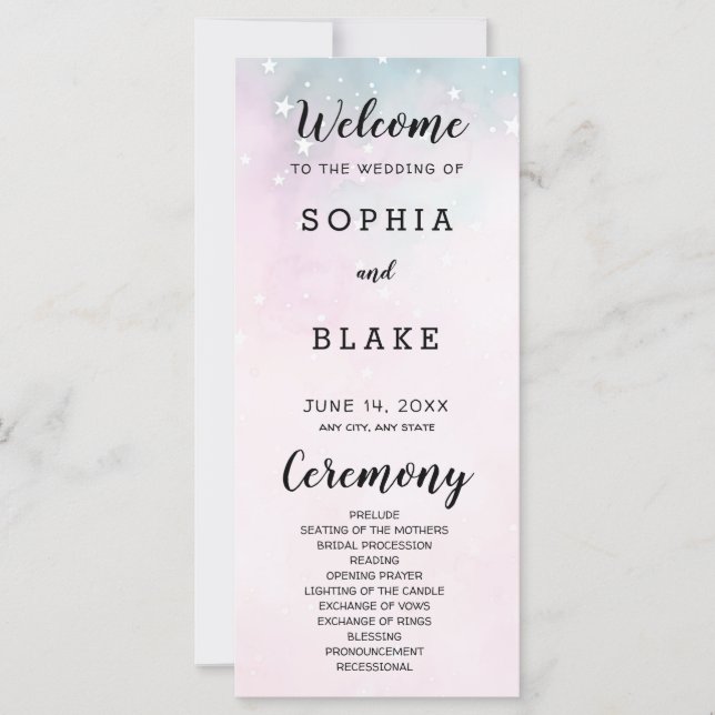 Pink and Green Stars Programme de mariage céleste (Devant)