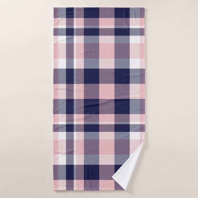 Pink and navy Plaid,  checkered,  tartan seamless  (Serviette de bain)