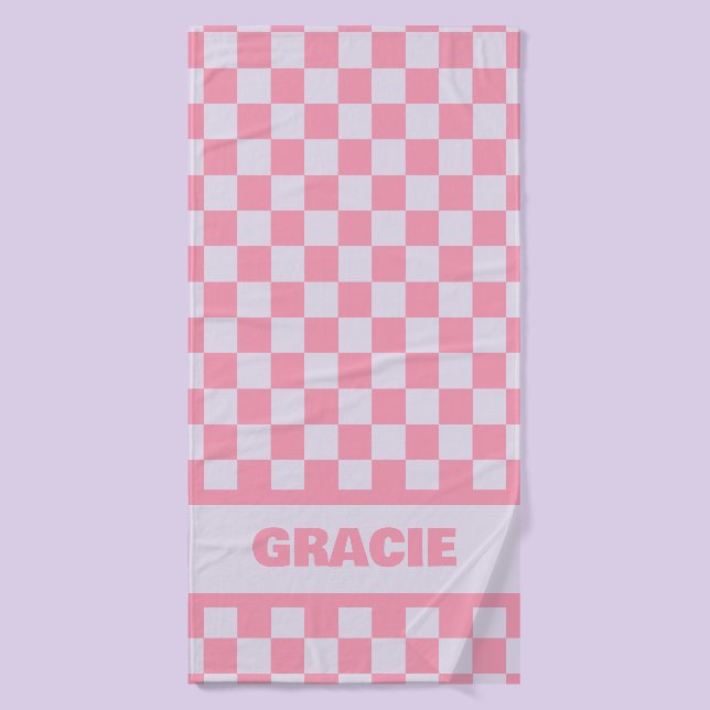 Pink and Purple Checkerboard Nom personnalisé Serv (Serviette de bain)