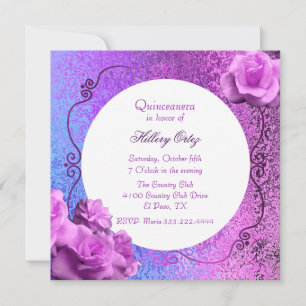 Pink and Purple Foil Look Quinceanera Invitation