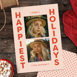 Pink and Red 2 Photo Holiday Carte de Noël