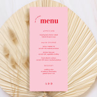 Pink and Red Retro les années 70 Mariage Menu & Ba