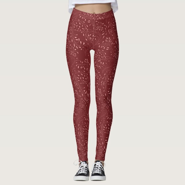 Pink and Red Vine and Leaf Pattern Leggings (Devant)