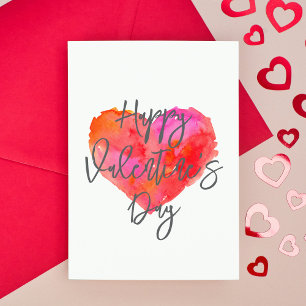 Pink and Red Watercolor Heart Carte Saint-Valentin