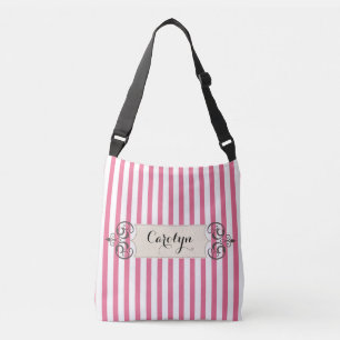 Pink and White Stripe Ajouter un nom Sac Customisé