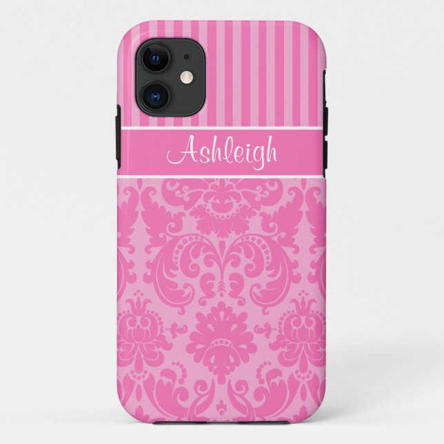 Pink and White Striped Damask iPhone 5 Coque (Dos)