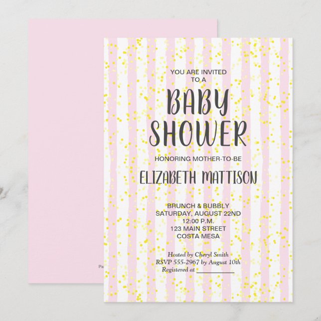 Pink and White Stripes Girl Baby shower Invitation (Devant / Derrière)