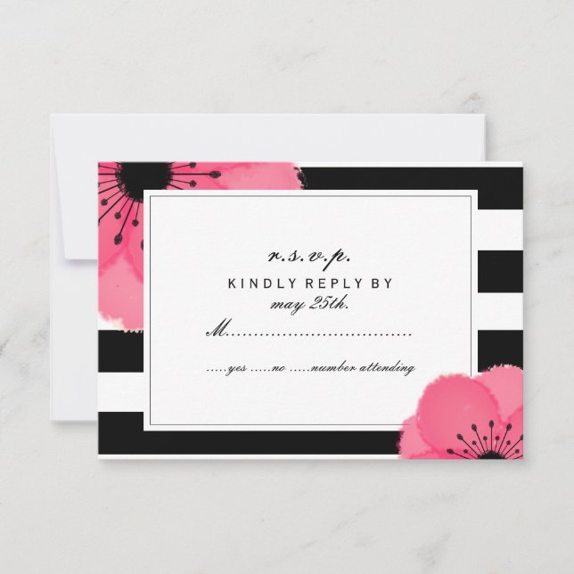 Pink Anemone Floral Noir + Bande blanche RSVP (Devant)