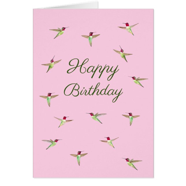Pink Anna's Hummingbirds Birthday Card (Devant)