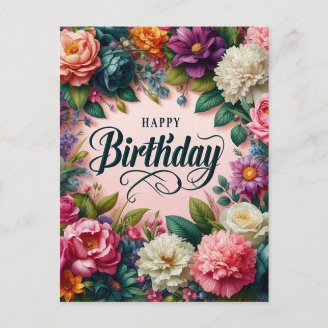 Pink Anniversaire Carte postale : design floral (Devant)