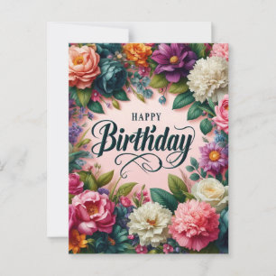 Pink Anniversaire Carte postale : design floral