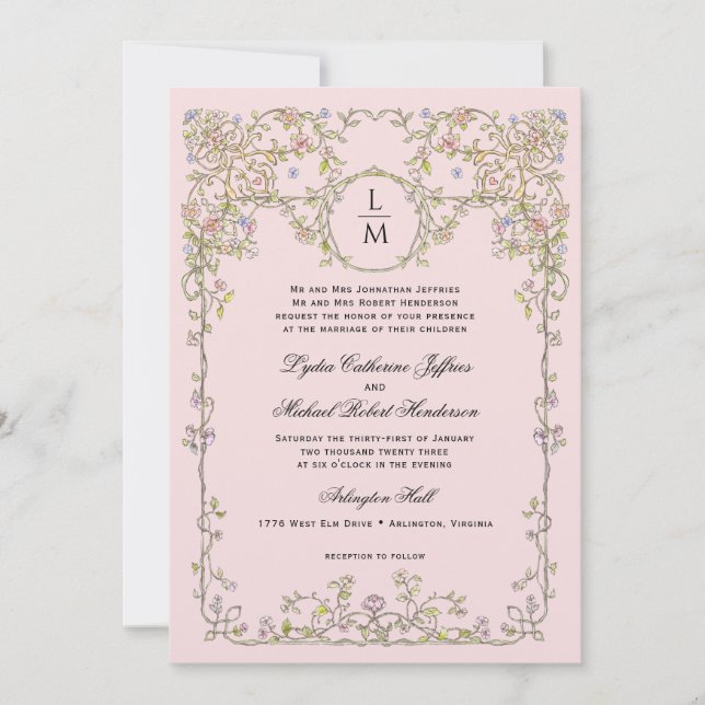 Pink Antique Paris Monogram Invitation (Devant)