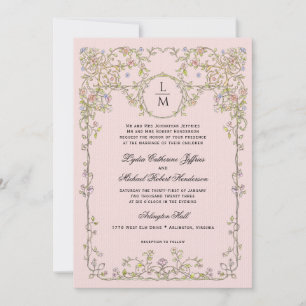 Pink Antique Paris Monogram Invitation