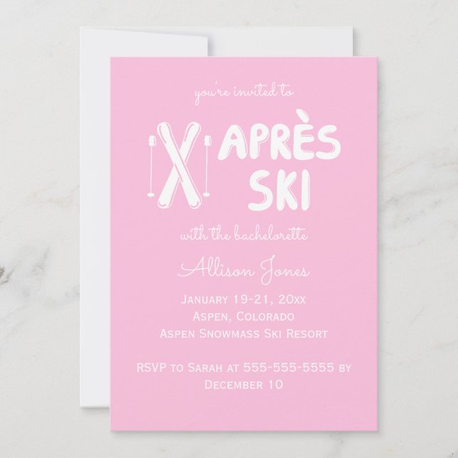 Pink Apres Ski Bachelorette Party Invitation (Devant)