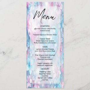 Pink Aqua Hearts and Flowers Menu Mariage