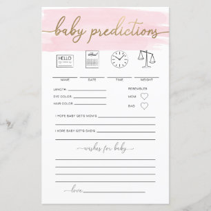 Pink Aquarelle Baby Predictions Jeu