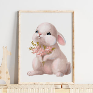 Pink Aquarelle Bunny Floral Impression murale Bu