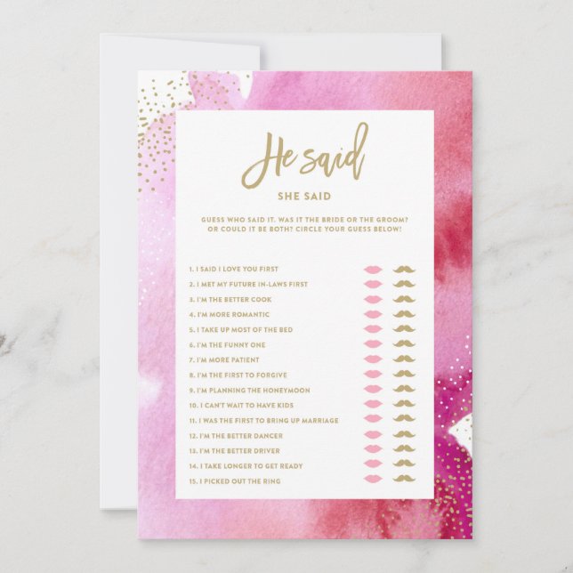 Pink Aquarelle Mariée Il A Dit Qu'Elle A Dit Carte (Devant)