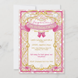 Pink Art Nouveau Princess Birthday Invitation