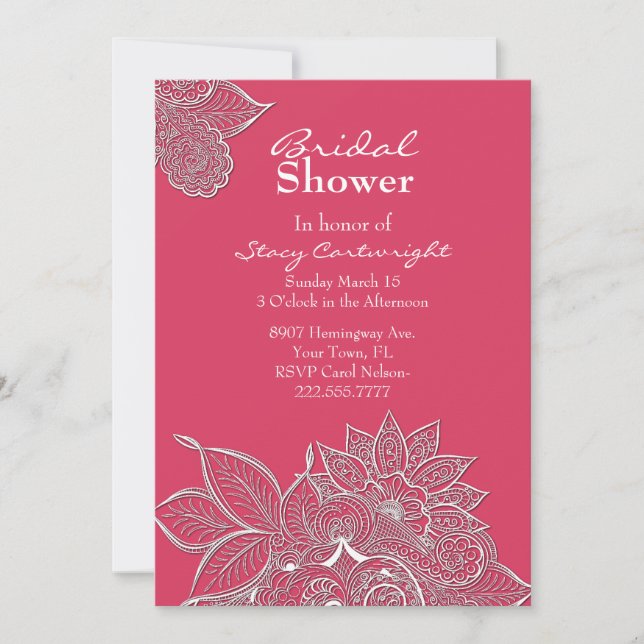 Pink avec Lacy Floral Bridal Shower Invitation (Devant)