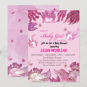 PINK AXOLOTL Baby shower Invitation fille