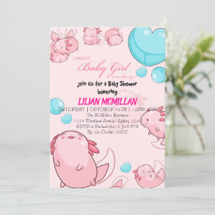 PINK AXOLOTL Baby shower Invitation fille